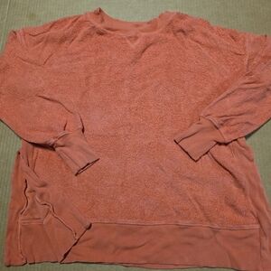 Aerie Chilled Out Textured Fleece Sweatshirt Coral Crew Neck Relaxed Fit Size M